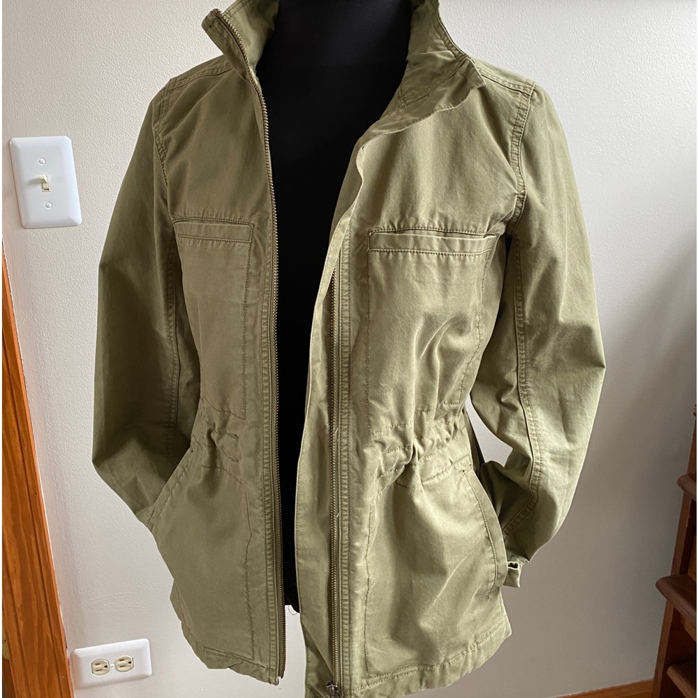 J. Crew cotton olive green cargo utility zip up jacket